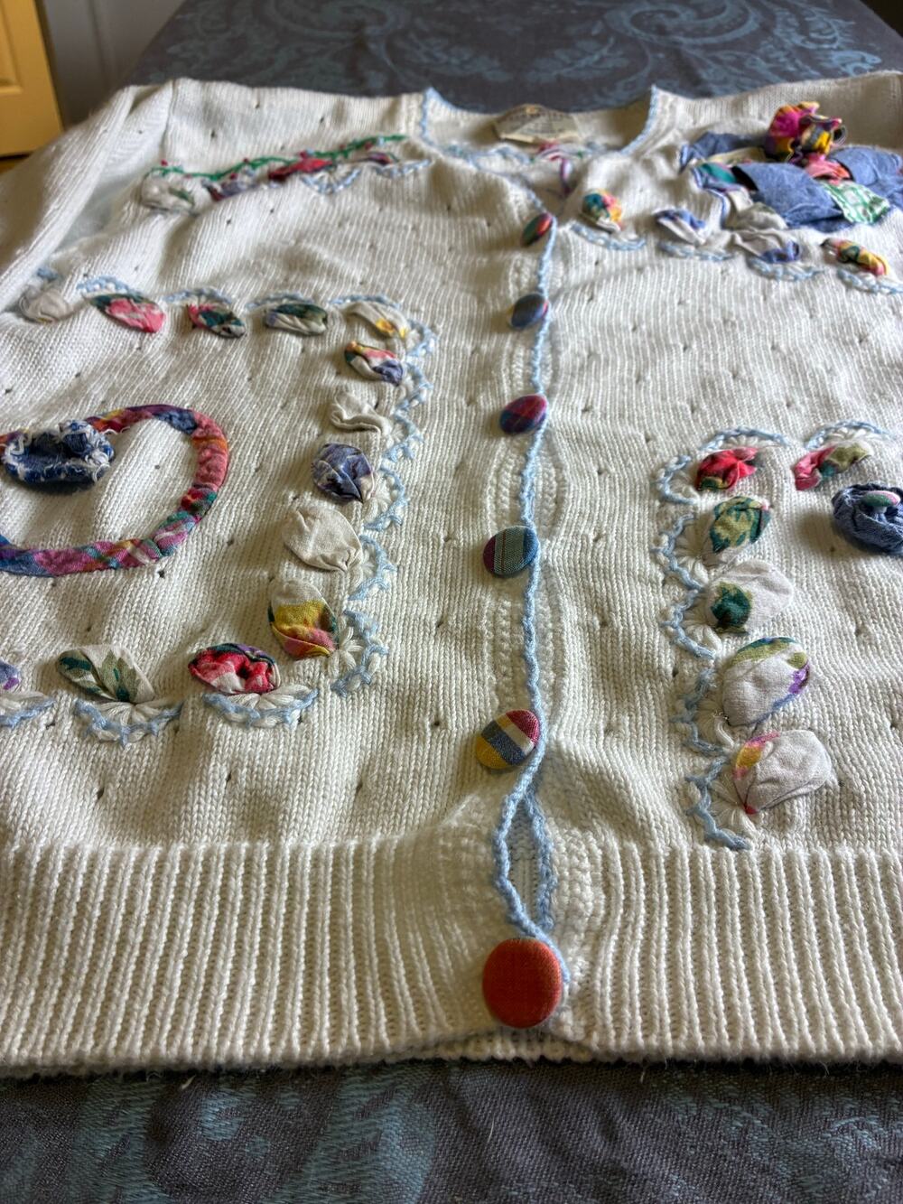 Vintage Susan Bristol Hand Embroidered Cardigan 1995 Floral Applique Cottagecore